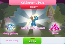 Size: 1266x854 | Tagged: safe, imported from derpibooru, storm chaser, pegasus, pony, aviator goggles, bundle, clothes, cloud, costs real money, english, female, flying, gameloft, gem, goggles, mare, mobile game, my little pony: magic princess, numbers, official, podium, race track, sale, solo, solo focus, spread wings, text, uniform, wings, wonderbolts, wonderbolts uniform