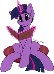 Size: 2146x2895 | Tagged: safe, alternate version, artist:aquamuro, imported from derpibooru, twilight sparkle, pony, unicorn, :3, alternate versions at source, big ears, book, carpet, cute, ear fluff, female, fluffy, glowing, glowing horn, horn, magic, mare, owo, signature, simple background, sitting, sketch, slim, solo, sparkly eyes, telekinesis, thin, transparent background, twiabetes, wingding eyes