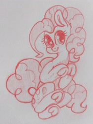 Size: 2880x3812 | Tagged: safe, artist:terra0940, imported from derpibooru, pinkie pie, earth pony, pony, frog (hoof), pencil drawing, smiling, solo, traditional art, underhoof