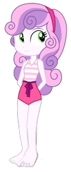 Size: 382x914 | Tagged: safe, edit, edited screencap, imported from derpibooru, screencap, sweetie belle, human, equestria girls, background removed, clothes, hands behind back, not a vector, one-piece swimsuit, simple background, solo, swimsuit, toes, transparent background