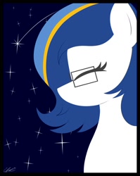 Size: 1592x2000 | Tagged: safe, artist:seafooddinner, imported from derpibooru, oc, oc only, oc:ulapone, earth pony, pony, bust, earth pony oc, eyes closed, female, glasses, mare, poster, signature, solo, space, stars