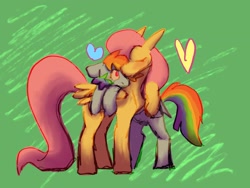 Size: 2224x1668 | Tagged: safe, artist:tis_ducky, imported from derpibooru, fluttershy, rainbow dash, pegasus, pony, blushing, cuddling, duo, eyes closed, female, flutterdash, heart, hug, lesbian, shipping, tallershy