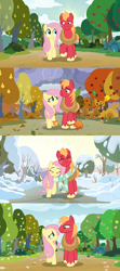 Size: 1920x4320 | Tagged: safe, edit, edited screencap, imported from derpibooru, screencap, big macintosh, fluttershy, earth pony, pegasus, pony, the perfect pear, apple, apple tree, autumn, blushing, character swap, clothes, eyes closed, falling leaves, female, flower, fluttermac, food, height difference, leaves, looking at each other, looking at someone, looking at you, male, mare, pear tree, scarf, seasons, sequence, shared clothing, shared scarf, shipping, smiling, smiling at each other, smiling at you, snow, snowfall, spring, stallion, straight, striped scarf, summer, tree, walking, winter