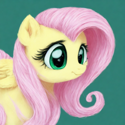 Size: 1024x1024 | Tagged: safe, imported from ponybooru, fluttershy, pegasus, pony, digital art, female, fluffy, machine learning generated, mare, pink mane, solo, yellow coat