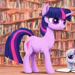 Size: 1024x1024 | Tagged: safe, imported from ponybooru, twilight sparkle, pony, unicorn, book, female, library, machine learning generated, mare, unicorn twilight