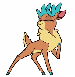 Size: 2272x2311 | Tagged: safe, artist:swayedy, imported from derpibooru, deer, reindeer, them's fightin' herds, cloven hooves, community related, eyes closed, raised hoof, simple background, smug, solo, velvet (tfh), white background