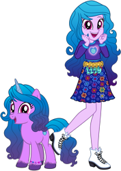 Size: 6991x9860 | Tagged: safe, artist:emeraldblast63, imported from derpibooru, izzy moonbow, human, pony, unicorn, equestria girls, bracelet, clothes, cutie mark on clothes, equestria girls (g5), equestria girls-ified, female, friendship bracelet, g4, g5, g5 to equestria girls, g5 to g4, generation leap, human ponidox, jewelry, mare, open mouth, open smile, self paradox, self ponidox, shoes, simple background, skirt, smiling, transparent background, unshorn fetlocks