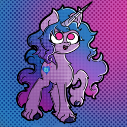 Size: 800x800 | Tagged: safe, artist:makimoonbow, imported from derpibooru, izzy moonbow, pony, unicorn, female, g5, mare, open mouth, open smile, raised hoof, smiling, solo