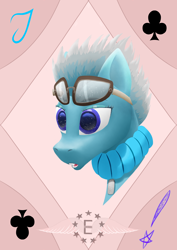 Size: 2480x3508 | Tagged: safe, artist:seizachan, imported from derpibooru, oc, oc only, oc:crimpy cloud, pegasus, pony, fallout equestria, bust, card, enclave, female, glasses, glasses off, goggles, grand pegasus enclave, mare, pegasus oc, portrait, solo, sprinkles, starry eyes, teeth, wingding eyes