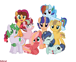 Size: 1140x934 | Tagged: safe, artist:kelbrad, imported from derpibooru, oc, oc only, oc:cupcake delight, oc:emerald, oc:jupiter, oc:rainbow skies, oc:silver star, oc:sweet apple, oc:william appleson, alicorn, dracony, earth pony, hybrid, pegasus, pony, unicorn, alicorn oc, base used, earth pony oc, female, freckles, glasses, headphones, horn, interspecies offspring, male, mare, next generation, offspring, parent:applejack, parent:big macintosh, parent:caramel, parent:cheese sandwich, parent:flash sentry, parent:fluttershy, parent:neon lights, parent:pinkie pie, parent:rainbow dash, parent:rarity, parent:soarin', parent:spike, parent:starlight glimmer, parent:sunburst, parent:twilight sparkle, parent:vinyl scratch, parents:carajack, parents:cheesepie, parents:flashlight, parents:fluttermac, parents:soarindash, parents:sparity, parents:starburst, parents:vinylights, pegasus oc, round glasses, simple background, slit pupils, smiling, stallion, tongue out, unicorn oc, white background, wings