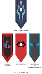 Size: 326x572 | Tagged: safe, imported from derpibooru, grogar, king sombra, queen chrysalis, storm king, my little pony: the movie, 1000 hours in ms paint, alternate history, alternate universe, banner, banners, crest, legion of doom, ms paint, simple background, storm king's emblem, symbol, tambelon, white background