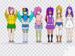 Size: 800x601 | Tagged: safe, imported from derpibooru, applejack, fluttershy, pinkie pie, rainbow dash, rarity, twilight sparkle, human, alpha channel, horn, horned humanization, humanized, kisekae, mane six, winged humanization, wings