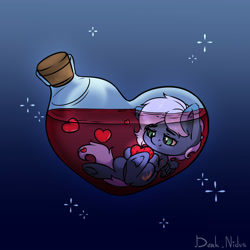 Size: 4000x4000 | Tagged: safe, artist:dark_nidus, imported from derpibooru, oc, oc only, oc:vesperal breeze, pegasus, pony, abstract background, bottle, commission, female, floating, heart, mare, pegasus oc, pony in a bottle, potion, scar, scarred, solo, ych result