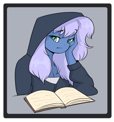 Size: 909x975 | Tagged: safe, artist:ahobobo, imported from derpibooru, oc, oc only, oc:vesperal breeze, anthro, pegasus, book, bored, clothes, female, hoodie, looking at you, reading, solo