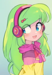 Size: 448x640 | Tagged: safe, edit, edited screencap, editor:luckreza8, imported from derpibooru, screencap, lemon zest, human, dance magic, equestria girls, spoiler:eqg specials, ai content, ai generated, anime, female, generator:pinegraph, happy, simple background, solo