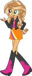 Size: 1696x3977 | Tagged: safe, artist:starryshineviolet, edit, imported from derpibooru, vector edit, sunset shimmer, human, equestria girls, boots, chatting, clothes, cutie mark on clothes, female, g4, high heel boots, high res, human coloration, jacket, leather, leather jacket, natural hair color, realism edits, shirt, shoes, simple background, skirt, solo, sun, tanned, teal eyes, transparent background, vector, walking