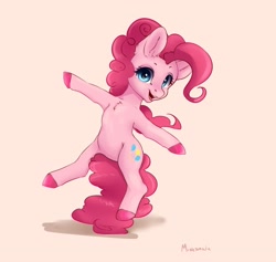 Size: 3126x2962 | Tagged: safe, artist:miokomata, imported from derpibooru, pinkie pie, earth pony, pony, bipedal, chest fluff, looking at you, open mouth, open smile, smiling, solo, tail, tail stand