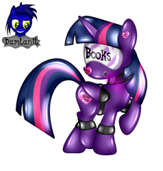 Size: 2590x2719 | Tagged: safe, alternate version, artist:damlanil, imported from derpibooru, twilight sparkle, alicorn, latex pony, original species, pony, alternate color palette, bdsm, bondage, bound wings, close-up, clothes, collar, cuffs, encasement, female, gas mask, heart, horn, hypnogear, latex, living latex, mare, mask, mind control, raised hoof, restrained, rubber, rubber drone, rubber suit, shiny, shiny mane, show accurate, simple background, solo, story, story included, transformation, transparent background, twilight sparkle (alicorn), vector, visor, wings