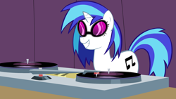 Size: 1280x720 | Tagged: safe, artist:mysteryben, imported from derpibooru, dj pon-3, vinyl scratch, pony, unicorn, 2011, female, mare, old art, solo, turntable