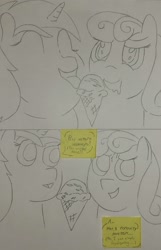Size: 1905x2964 | Tagged: safe, anonymous artist, imported from derpibooru, bon bon, lyra heartstrings, sweetie drops, earth pony, pony, unicorn, 2 panel comic, comic, cyrillic, drool, fat, female, food, ice cream, lesbian, lyrabon, obese, shipping, tongue out, traditional art