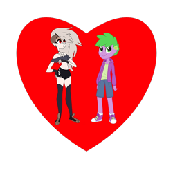 Size: 800x800 | Tagged: safe, imported from derpibooru, spike, human, equestria girls, age difference, crossover, crossover shipping, disguised demon, disguised hellhound, female, heart, helluva boss, human spike, humanized, implied interspecies, loona (helluva boss), male, needs more saturation, pentagram, shipping, shipping domino, shipping heart, simple background, spikelove, spiloona, straight, transparent background
