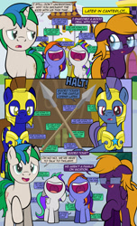 Size: 1920x3168 | Tagged: safe, artist:alexdti, imported from derpibooru, oc, oc:bright comet, oc:purple creativity, oc:star logic, oc:violet moonlight, earth pony, pegasus, pony, unicorn, comic:quest for friendship, armor, colt, comic, dialogue, ears back, excited, eyebrows, eyes closed, father and child, father and daughter, father and son, female, filly, foal, folded wings, glasses, guardsmare, high res, hooves, horn, husband and wife, lidded eyes, male, mare, mother and child, mother and daughter, mother and son, open mouth, open smile, pegasus oc, raised eyebrow, raised hoof, royal guard, royal guard armor, smiling, spear, speech bubble, stallion, standing, two toned mane, unicorn oc, uvula, volumetric mouth, wall of tags, weapon, wings