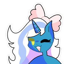 Size: 505x454 | Tagged: safe, artist:vampire-vex, imported from derpibooru, oc, oc only, oc:fleurbelle, alicorn, alicorn oc, bow, female, hair bow, happy, horn, mare, one eye closed, simple background, solo, transparent background, wings, wink