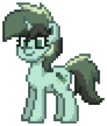Size: 736x864 | Tagged: safe, oc, oc only, oc:herbal remedy, pony, unicorn, pony town, animated, blinking, female, gif, horn, mare, pixel art, simple background, smiling, solo, standing, transparent background, unicorn oc