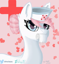 Size: 2000x2178 | Tagged: safe, artist:pendisplay, imported from derpibooru, nurse redheart, earth pony, pony, bandage, cute, ear fluff, female, hat, looking at you, mouth hold, nurse, nurse hat, pink hair, solo