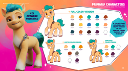 Size: 3536x1980 | Tagged: safe, imported from derpibooru, hitch trailblazer, earth pony, pony, behind the scenes, color palette, g5, male, my little pony 2022 | core brand asset toolkit, official, reference sheet, solo, stallion, style comparison