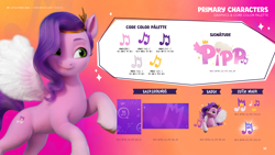 Size: 3520x1980 | Tagged: safe, imported from derpibooru, pipp petals, pegasus, pony, behind the scenes, female, g5, mare, my little pony 2022 | core brand asset toolkit, official, reference sheet, solo