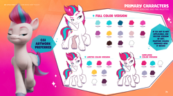 Size: 3536x1980 | Tagged: safe, imported from derpibooru, zipp storm, pegasus, pony, behind the scenes, color palette, eyebrows, female, g5, hoof fluff, hooves, lidded eyes, mare, my little pony 2022 | core brand asset toolkit, official, raised eyebrow, reference sheet, slim, solo, thin, unshorn fetlocks