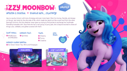 Size: 3520x1980 | Tagged: safe, imported from derpibooru, izzy moonbow, pony, unicorn, behind the scenes, female, g5, mare, my little pony 2022 | core brand asset toolkit, official, solo, text