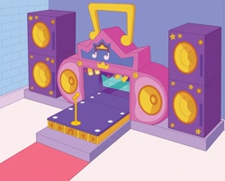 Size: 1472x1191 | Tagged: safe, imported from derpibooru, behind the scenes, brick wall, carpet, g5, indoors, liminal space, mane melody (location), microphone, my little pony 2022 | core brand asset toolkit, no pony, official, red carpet, speaker, stage