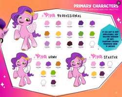 Size: 679x543 | Tagged: safe, edit, imported from derpibooru, pipp petals, pegasus, pony, color palette, cropped, editor needed, female, g5, mare, raised hoof, reference sheet, style comparison, yellow eyes, yellow-eyed pipp