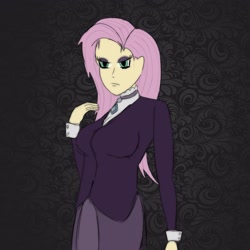 Size: 2880x2880 | Tagged: safe, artist:theapplequeen1, imported from derpibooru, fluttershy, human, eyeshadow, fluttergoth, goth, humanized, makeup, solo