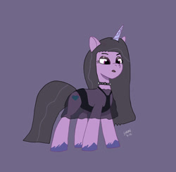 Size: 904x884 | Tagged: safe, artist:sarahthefox97, imported from derpibooru, izzy moonbow, pony, unicorn, clothes, eyeshadow, female, g5, goth, goth izzy, makeup, mare, see-through, signature, solo