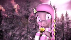 Size: 7680x4320 | Tagged: safe, artist:lagmanor, imported from derpibooru, oc, oc only, oc:wintergleam, bat pony, pony, 3d, absurd file size, absurd resolution, bat ears, bat eyes, blurry background, blushing, braid, clothes, evening, flower, flower in hair, forest, glowing, glowing eyes, holding, holding hooves, lens flare, lily (flower), looking at you, pine tree, pink eyes, pink hair, revamped ponies, rose, scarf, smiling, smiling at you, snow, snowfall, socks, solo, source filmmaker, striped scarf, striped socks, sunlight, tree, winter