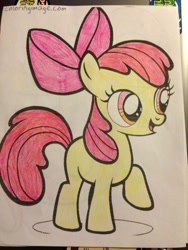 Size: 768x1024 | Tagged: safe, artist:brokenwings33, imported from derpibooru, apple bloom, earth pony, pony, apple bloom's bow, bow, female, filly, foal, hair bow, solo, traditional art