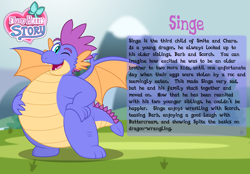 Size: 3014x2102 | Tagged: safe, artist:aleximusprime, imported from derpibooru, oc, oc:singe the dragon, dragon, flurry heart's story, belly, big belly, bio, chubby, dragon oc, fat, non-pony oc, one eye closed, spike's brother, spike's family, story included, wink