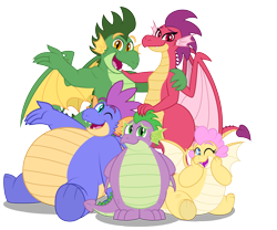 Size: 4129x3435 | Tagged: safe, artist:aleximusprime, imported from derpibooru, spike, oc, oc:barb the dragon, oc:buttercream the dragon, oc:scorch the dragon, oc:singe the dragon, dragon, flurry heart's story, adult, adult spike, arm behind back, chubby, curvy, cute, dragon oc, dragoness, family photo, fangs, fat, fat spike, female, hand on face, hand on head, hand on shoulder, happy, male, non-pony oc, northern drake, older, older spike, one eye closed, open mouth, open smile, simple background, sitting, smiling, spike's brother, spike's family, spike's sister, spread wings, standing, transparent background, wings, wink