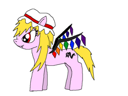 Size: 800x600 | Tagged: safe, artist:blaster757, imported from derpibooru, bat pony, pony, female, flandre scarlet, mare, ponified, simple background, solo, touhou, white background