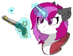 Size: 8085x6148 | Tagged: safe, artist:skylarpalette, imported from derpibooru, oc, oc only, oc:skylar palette, pony, unicorn, cheek fluff, chest fluff, cute, ear fluff, female, flintlock, fluffy, gun, horn, magic, mare, pirate, simple background, simple shading, solo, transparent background, unicorn oc, weapon