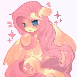 Size: 1170x1170 | Tagged: safe, artist:末世饥荒求生walker, imported from derpibooru, fluttershy, pegasus, pony, blushing, cute, female, simple background, solo, spread wings, white background, wings