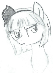 Size: 641x876 | Tagged: safe, artist:exagryph, imported from derpibooru, pony, female, konpaku youmu, mare, ponified, simple background, solo, touhou, traditional art, white background