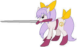 Size: 494x303 | Tagged: safe, artist:thecompleteanimorph, imported from derpibooru, pony, female, mare, ponified, simple background, solo, sword, touhou, transparent background, watatsuki no yorihime, weapon