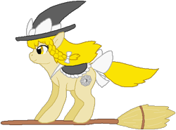 Size: 500x370 | Tagged: safe, artist:thecompleteanimorph, imported from derpibooru, pony, broom, female, flying, flying broomstick, hat, kirisame marisa, mare, ponified, simple background, solo, touhou, transparent background, witch, witch hat