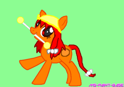 Size: 570x402 | Tagged: safe, artist:hickerbop, imported from derpibooru, pony, base used, female, green background, mare, orange (touhou), ponified, simple background, solo, touhou