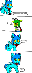 Size: 387x873 | Tagged: safe, artist:hickerbop, imported from derpibooru, pony, cirno, comic panel, crossover, ponified, silly, touhou, wriggle nightbug