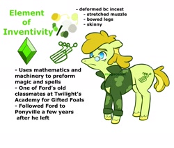 Size: 1961x1667 | Tagged: safe, artist:magoconut, imported from derpibooru, earth pony, pony, alternate elements of harmony, alternate universe, clothes, crossover, deformed, element of inventivity, fiddleford mcgucket, gravity falls, male, ponified, product of incest, solo, stallion, vulgar cutie mark